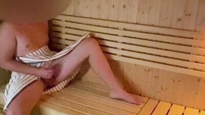 Risky sauna masturbation