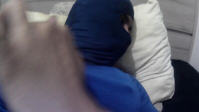 Playing with anal furry plug, showing my long nude toenails, CD tits and pierced cock