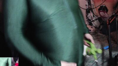 Stretchy Green Unitard Belly Inflation