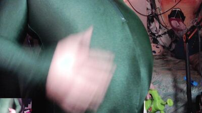 Stretchy Green Unitard Belly Inflation
