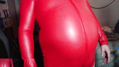 Red Pleather Bodysuit Air Inflation