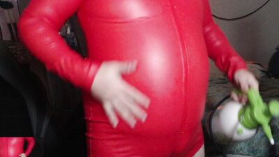 Red Pleather Bodysuit Air Inflation