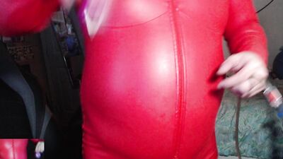 Red Pleather Bodysuit Air Inflation