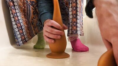 hippie femboy sissy crossdresser plays with huge anal toys and fists