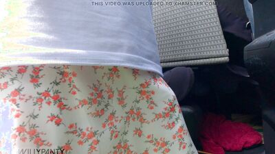 Straight guy lifts up his skirt without panties in the car
