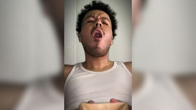 Fucking a latex pussy and stretching it with my big hairy cock