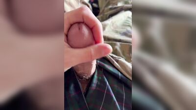Army soldier jerks off in some plaid boxer shorts under his uniform with 2 cum shots!
