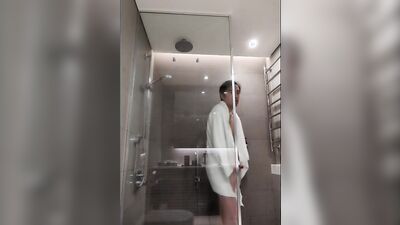 Asian Twunk Lathers Up Body & Fingers His Hole in Hotel Shower