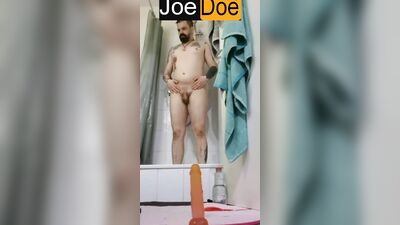 Taking a quick shower then fucking my ass with big dildo