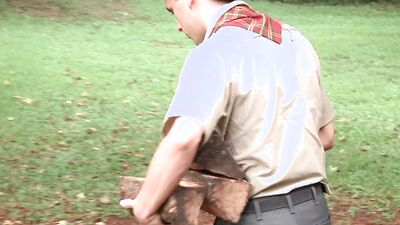 TWINKPOP - Jimmy Fanz Is Cutting Woods Then Zac Stevens Shows Up To Get His Wood In His Asshole
