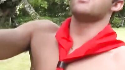 Athletic boy scout fucks his skinny buddy and makes him cum