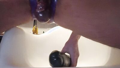 Extreme anal with double dildo and fist fucking myself