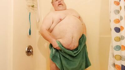 Chubby man shower