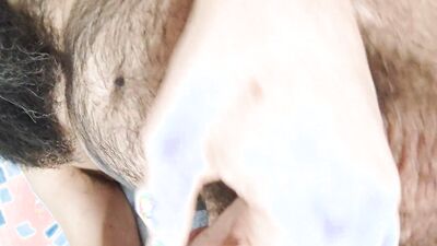 I spread my jizz over my hairy balls