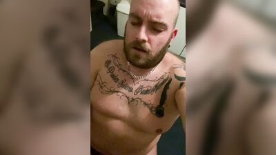 Daddy Bear strip teases wearing a jock, rides a dildo and cums