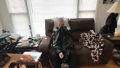 Mar 2 2024 - A little solo breathplay fun with my sweaty hiviz vest and scrub shirt in my MakeItKinky Punishment Top