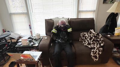 Mar 2 2024 - A little solo breathplay fun with my sweaty hiviz vest and scrub shirt in my MakeItKinky Punishment Top