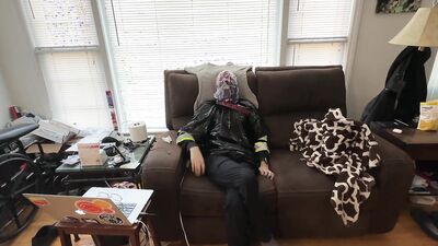 Mar 2 2024 - A little solo breathplay fun with my sweaty hiviz vest and scrub shirt in my MakeItKinky Punishment Top