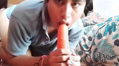 Passive butt enjoying a rich and delicious carrot.