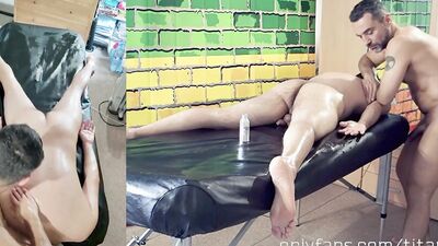 Massage turned into slick sex. Long fuck as guy totally relaxed on the table
