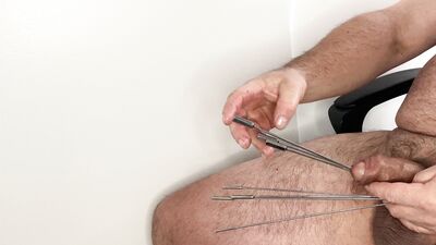 Seven sounds in cock. Extreme urethral sounding. Multiple sounds in cock. Cock urethral stuffing.