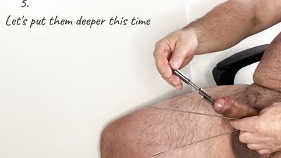 Seven sounds in cock. Extreme urethral sounding. Multiple sounds in cock. Cock urethral stuffing.
