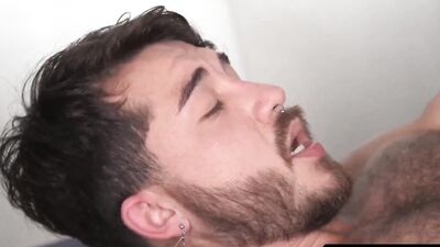 Hairy chested jock rammed in his tight ass