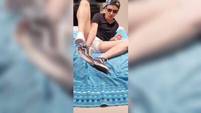 18 Twink boy sniffs and fucks Vans Sneakers and socks and cums
