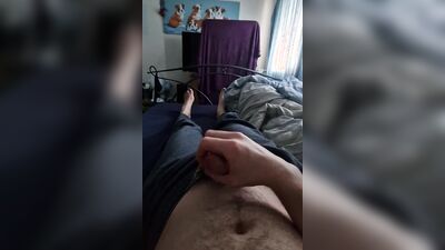 Wanking with joggers on