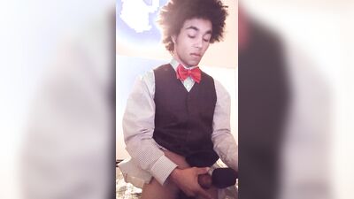 Femboy in tuxedo touches himself with doxy vibrator