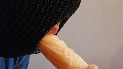 Guy sucking dildo with and without Condom Deepthroat Gagging on Dildo