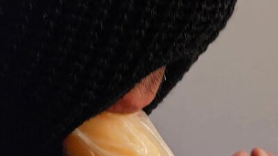 Guy sucking dildo with and without Condom Deepthroat Gagging on Dildo