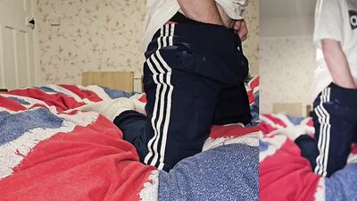 Chav lad in trackies jerking off and cumming vocal moaning slow motion cumshot
