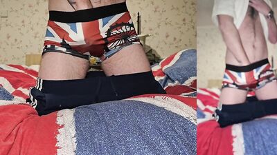 Chav lad in trackies jerking off and cumming vocal moaning slow motion cumshot