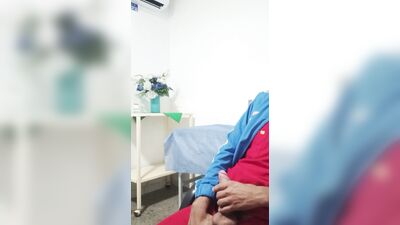 The doctor masturbates until he finishes