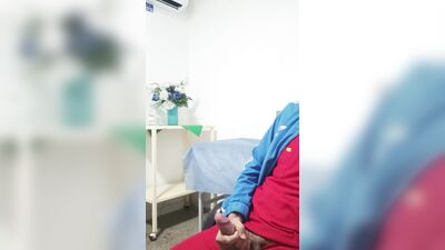 The doctor masturbates until he finishes