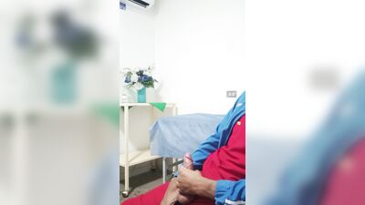 The doctor masturbates until he finishes