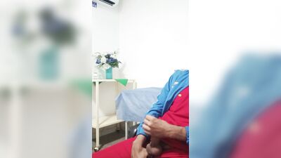 The doctor masturbates until he finishes