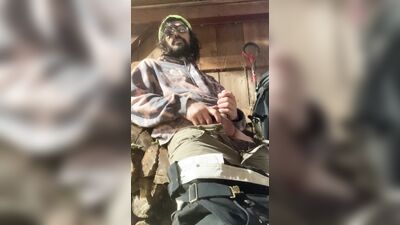 Farmhand Cums on belly Wipes off with Moss
