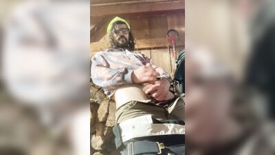 Farmhand Cums on belly Wipes off with Moss