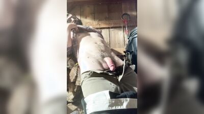 Farmhand Cums on belly Wipes off with Moss