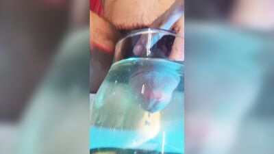 I Pee and Cum Inside a Glass Glass of Water