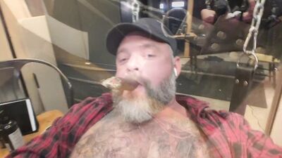 Daddy Kurt is Smoking & Stroking in the Garage Sling #2