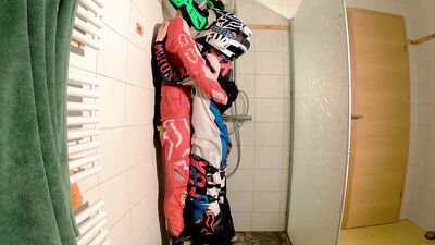 Boyfriend fucks me hard at the shower in mx gear