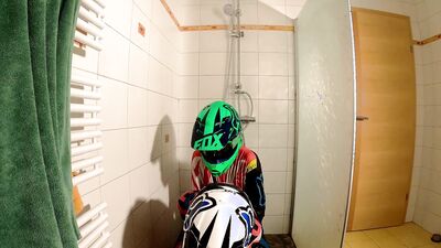 Boyfriend fucks me hard at the shower in mx gear