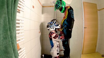 Boyfriend fucks me hard at the shower in mx gear