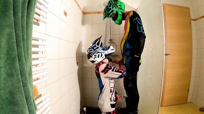 Boyfriend fucks me hard at the shower in mx gear