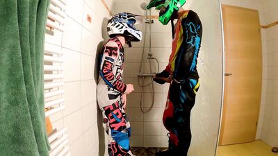 Boyfriend fucks me hard at the shower in mx gear