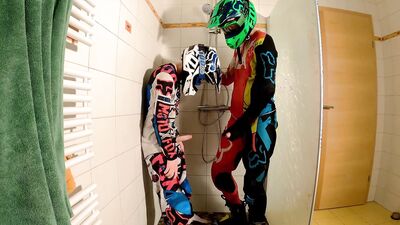 Boyfriend fucks me hard at the shower in mx gear