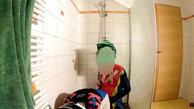 Boyfriend fucks me hard at the shower in mx gear